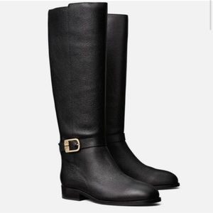 Tory Burch Boots Brooke 25 MM Knee High Black Tumbled Leather Women Riding 10